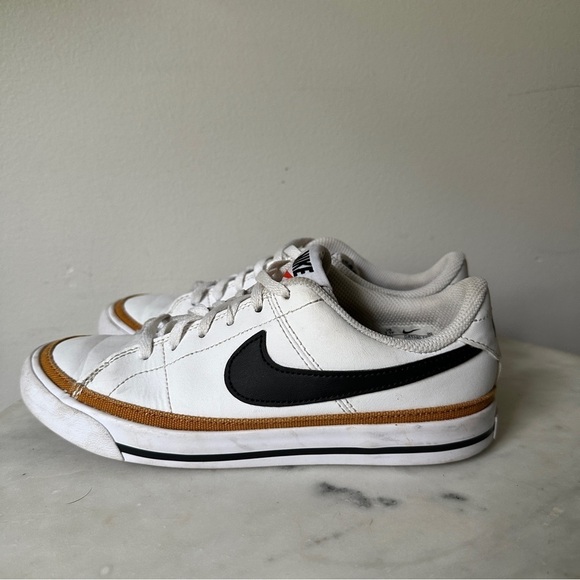 Nike Other - Nike Court Legacy 3.5Y White Sneakers with Black Swoosh and Brown Accents